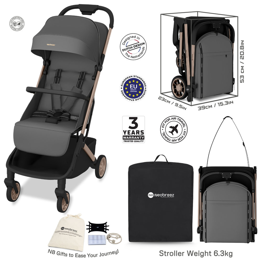 Neobreez - Neolite Compact Cabin Travel Stroller - Grey/Gold