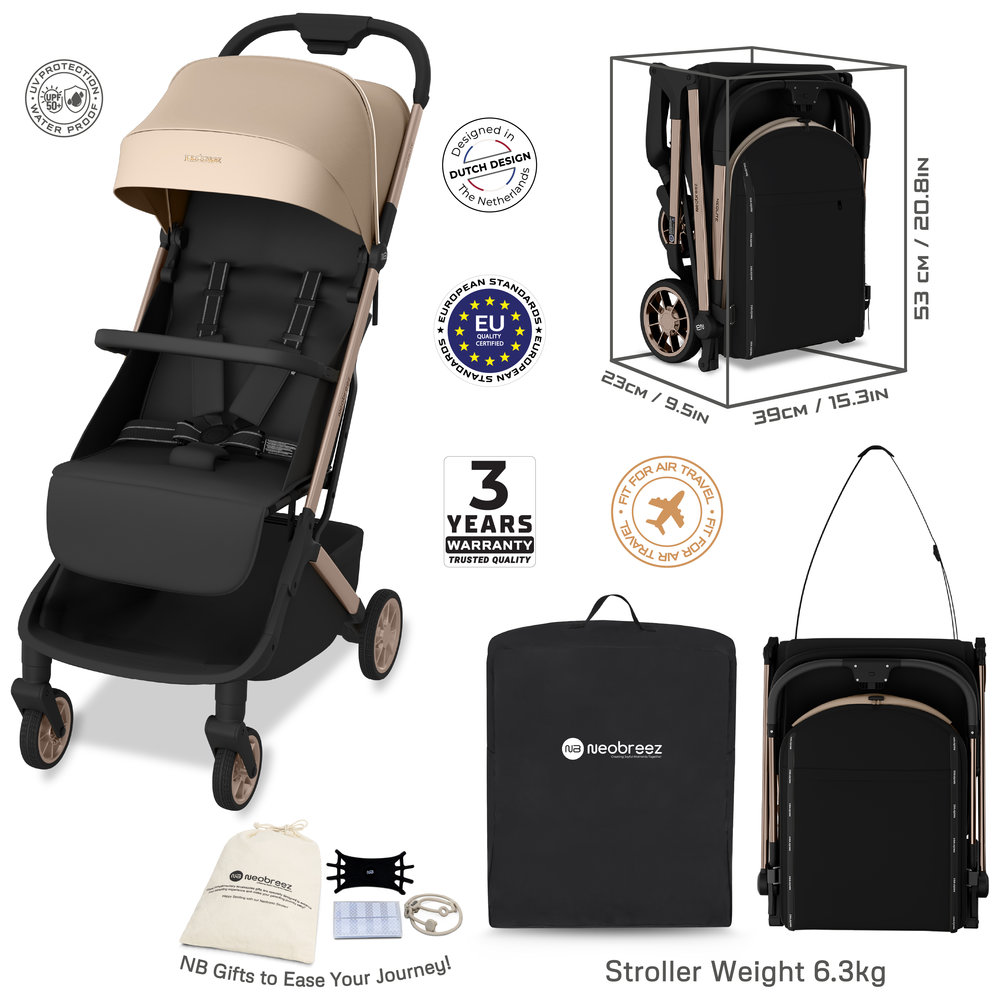 Neobreez - Neolite Compact Cabin Stroller - Beige/Black