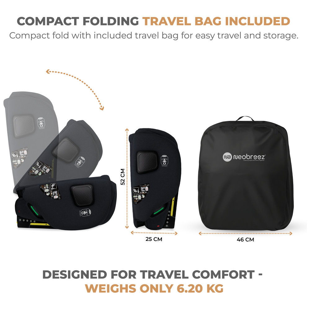 Neobreez - Gento Compact Foldable Travel Car Seat With Isofix Group 1/2/3 - Black