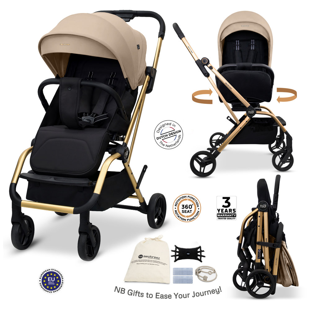 Neobreez - Octa 360 Degree Reversible Travel Stroller - Beige/Black