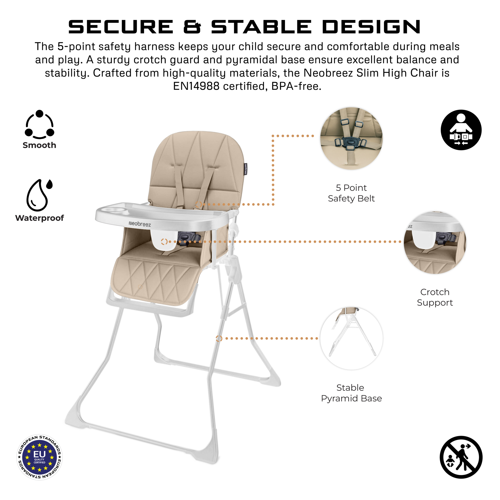 Neobreez - Cris Foldable High Chair - Beige/White