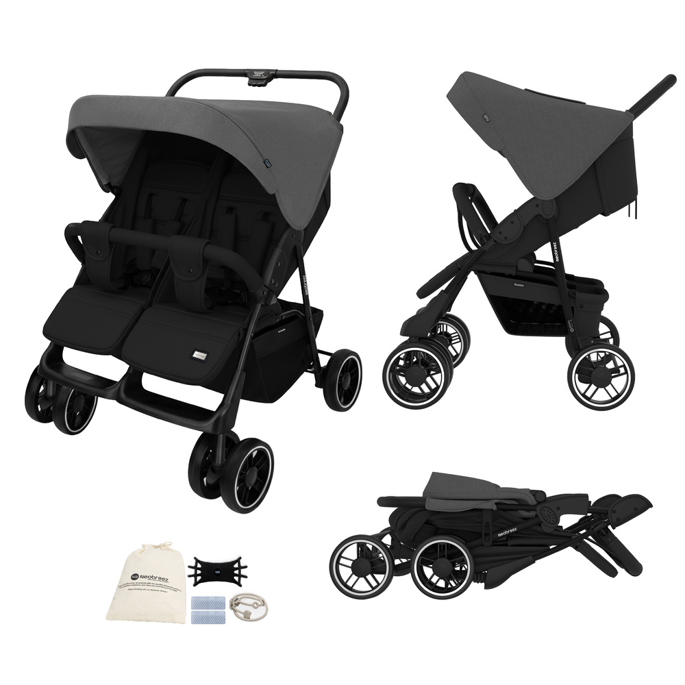 Neobreez - Duadx Twin Double Stroller - Grey/Black