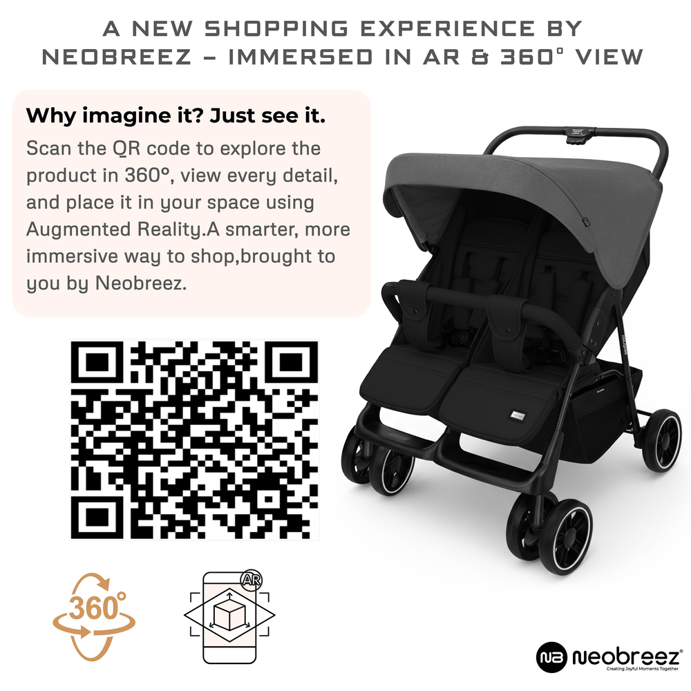 Neobreez - Duadx Twin Double Stroller - Grey/Black