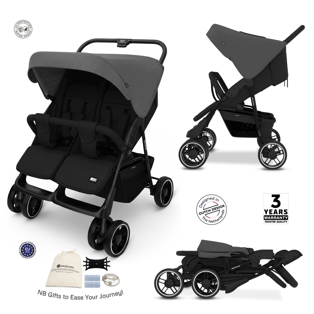 Neobreez - Duadx Twin Double Stroller - Grey/Black