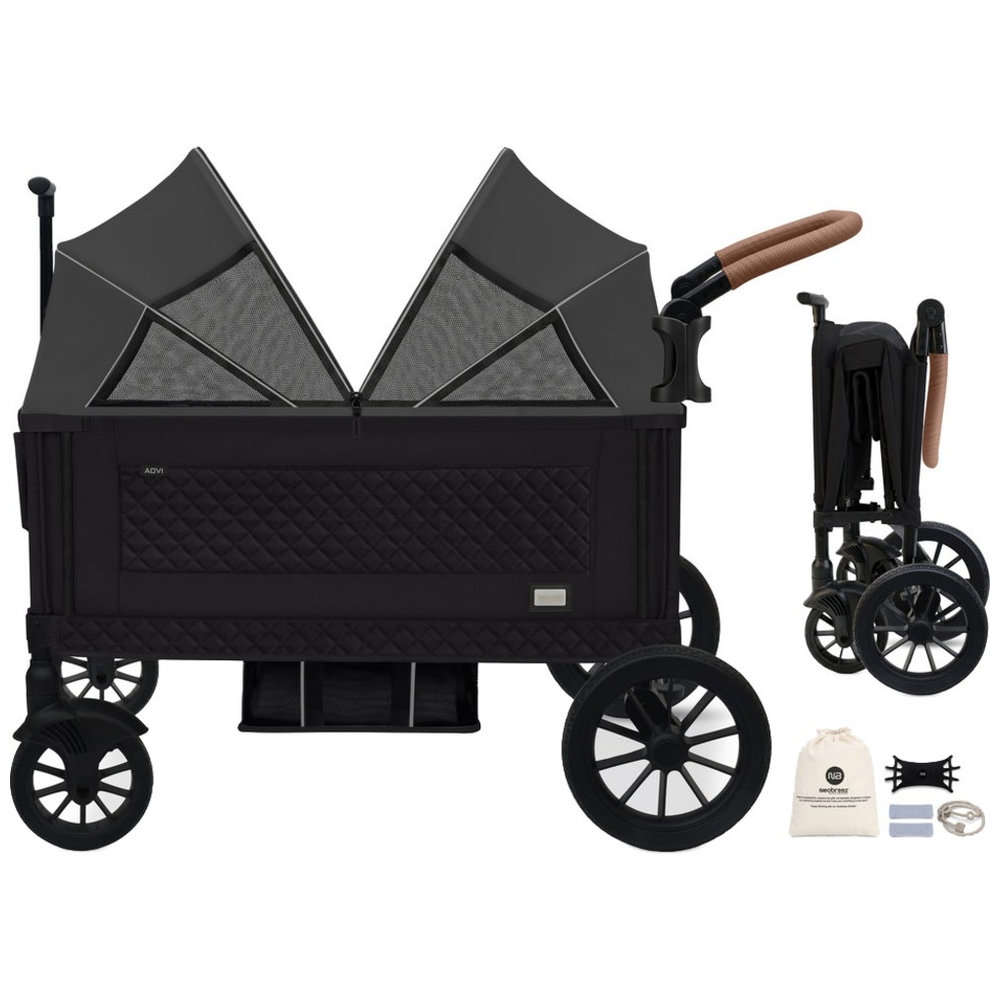 Neobreez - Advi Wagon Cargo Push & Pull Foldable Double Stroller - Grey Black