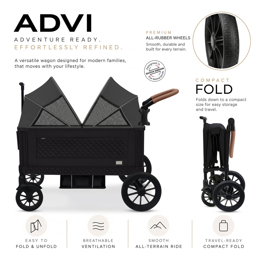 Neobreez - Advi Wagon Cargo Push & Pull Foldable Double Stroller - Grey Black
