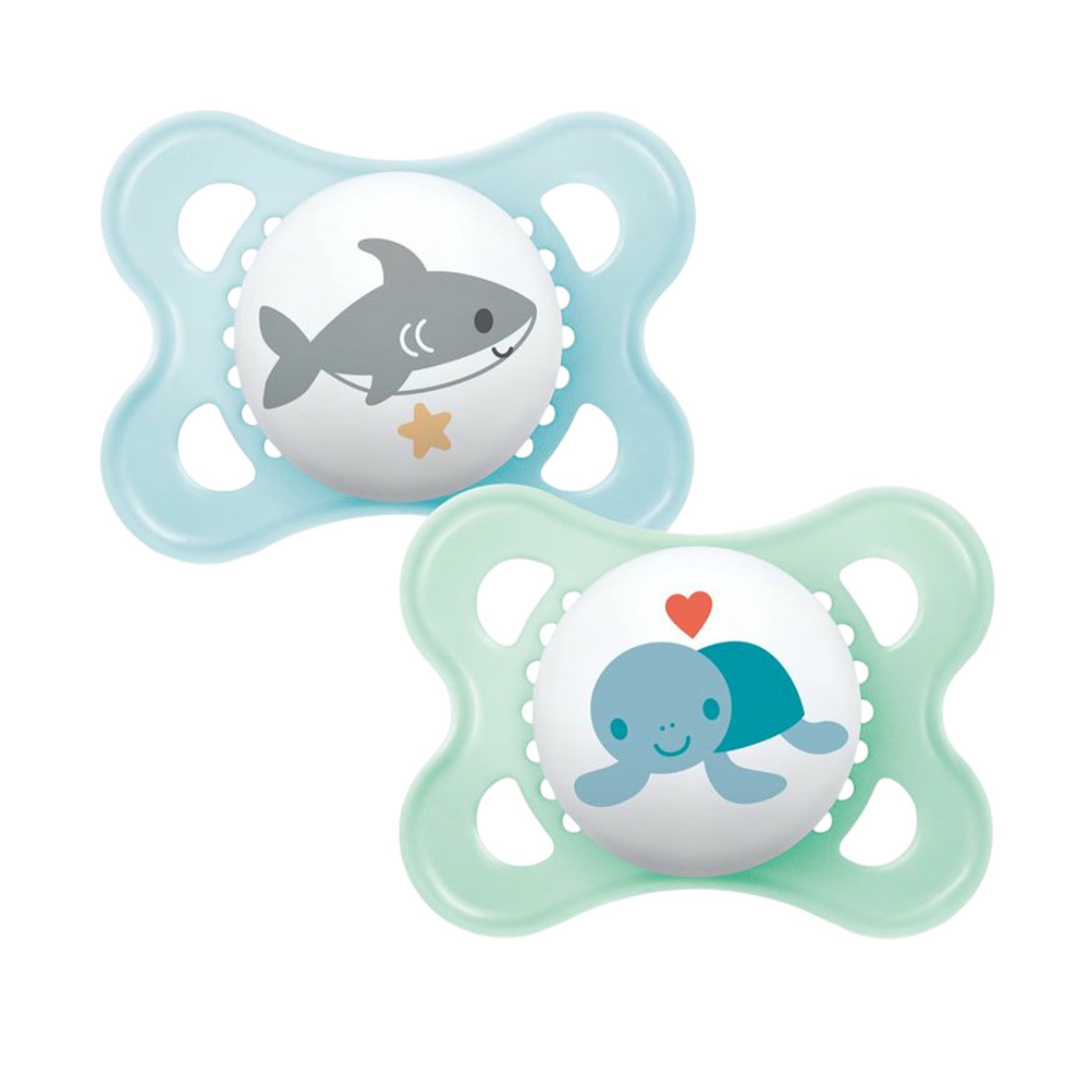 Mam - Baby Original Silicone Pacifier - 2-6 M - Sealife Blue & Green - Pack Of 2