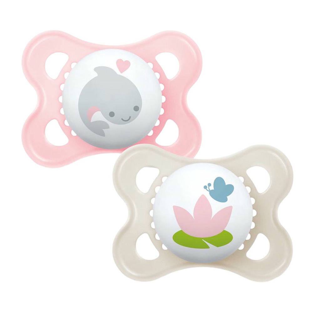 Mam - Baby Original Silicone Pacifier - 2-6 M - Sealife Pink & Beige - Pack Of 2