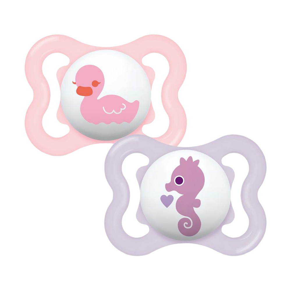 Mam - Baby Supreme Silicone Pacifier - 0-6 M - Sealife Pink & Purple - Pack Of 2