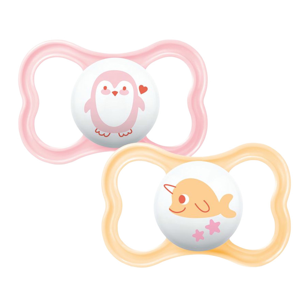 Mam - Baby Supreme Silicone Pacifier - Sealife Pink & Yellow - Pack Of 2