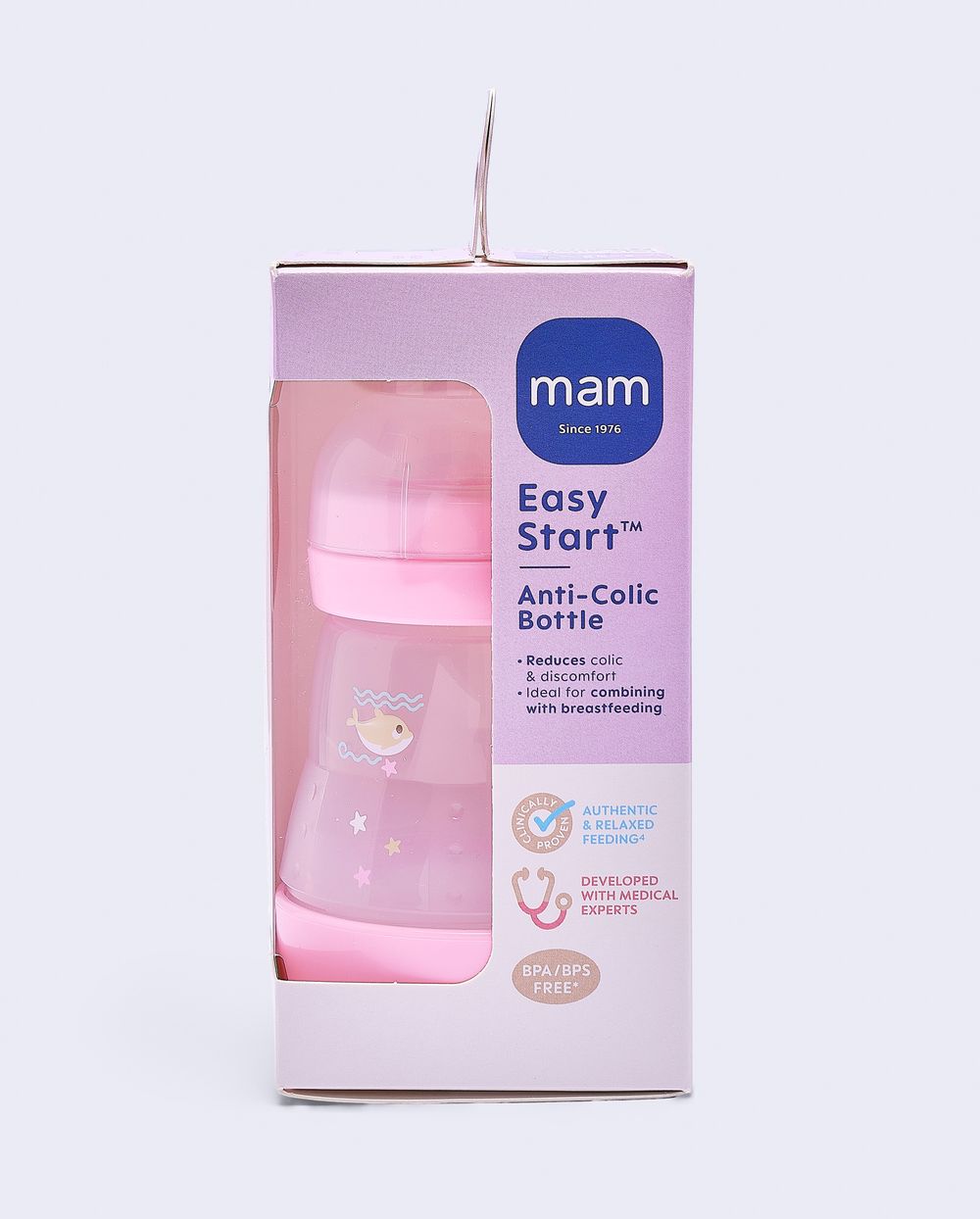 Mam - Baby Easy Start Anticolic Silicone Bottle - Sealife Pink - 130 ml