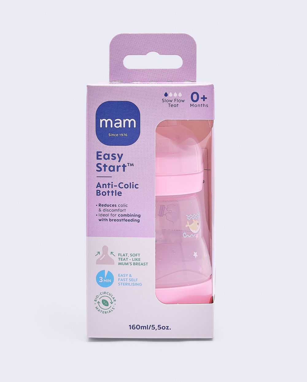 Mam - Baby Easy Start Anticolic Silicone Bottle - Sealife Pink - 160 ml