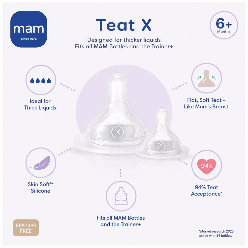 Mam - Baby Teat Size X Silicone Teat/Spout - 2 Pcs