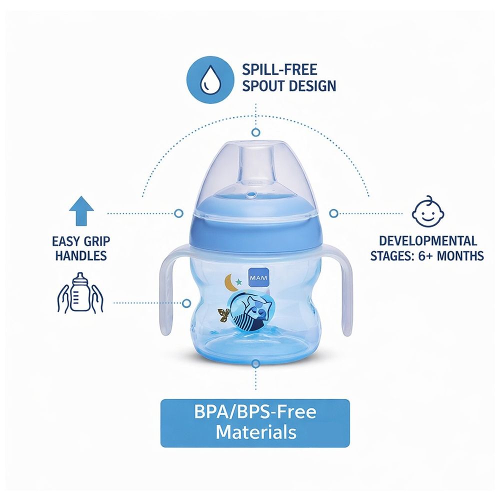 Mam - Baby Starter Glow In The Dark Night Silicone Cup - Fores Blue - 150 ml