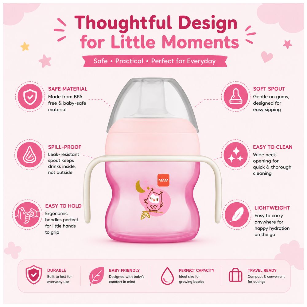 Mam - Baby Starter Glow In The Dark Night Silicone Cup - Fores Pink - 150 ml