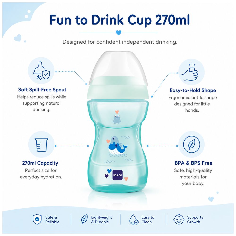 Mam - Baby Fun To Drink Better Together Night Silicone Cup - Purple - 270 ml