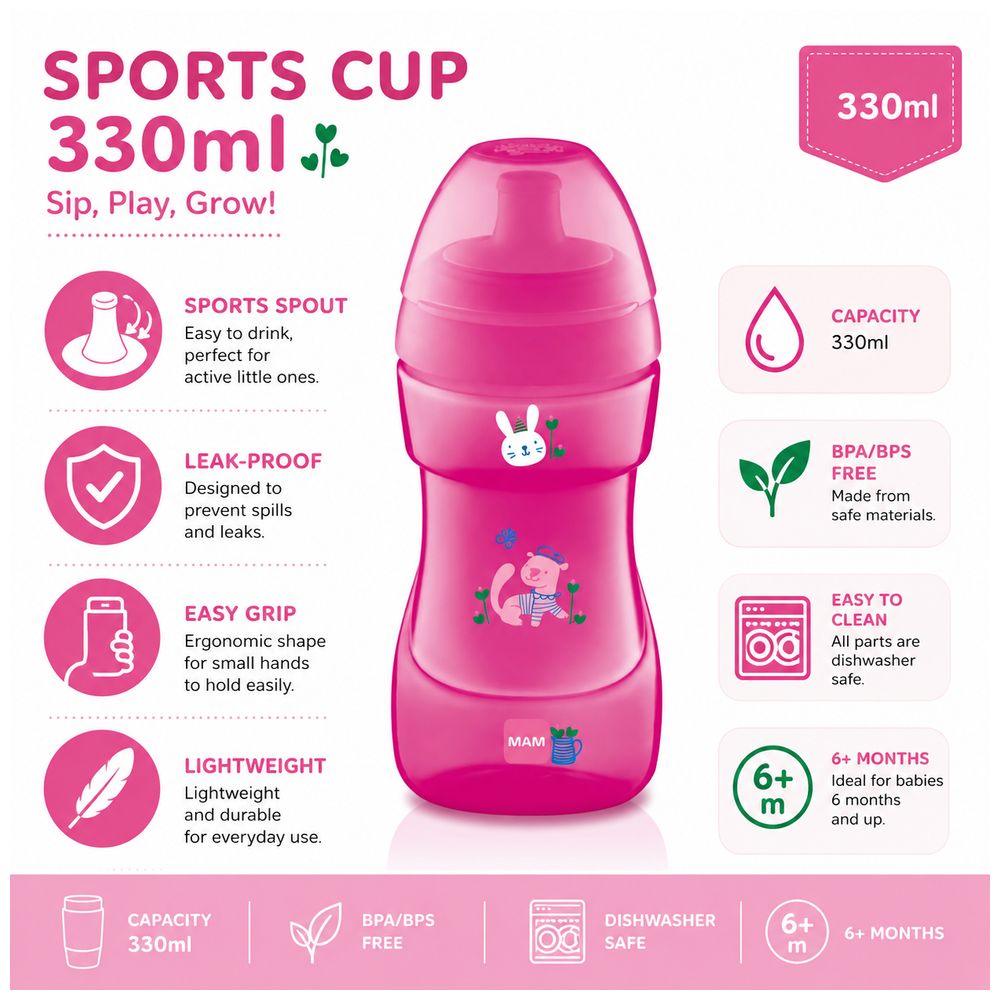 Mam - Baby Sports Cup - Celebrations Pink - 330 ml