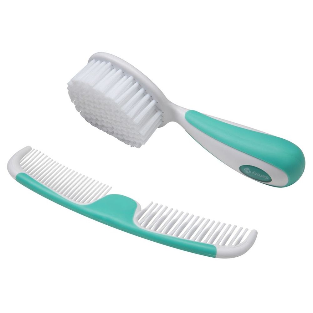 Safety 1st - Baby Easy Grip Brush And Comb Set - White/Aqua - 2 Pcs