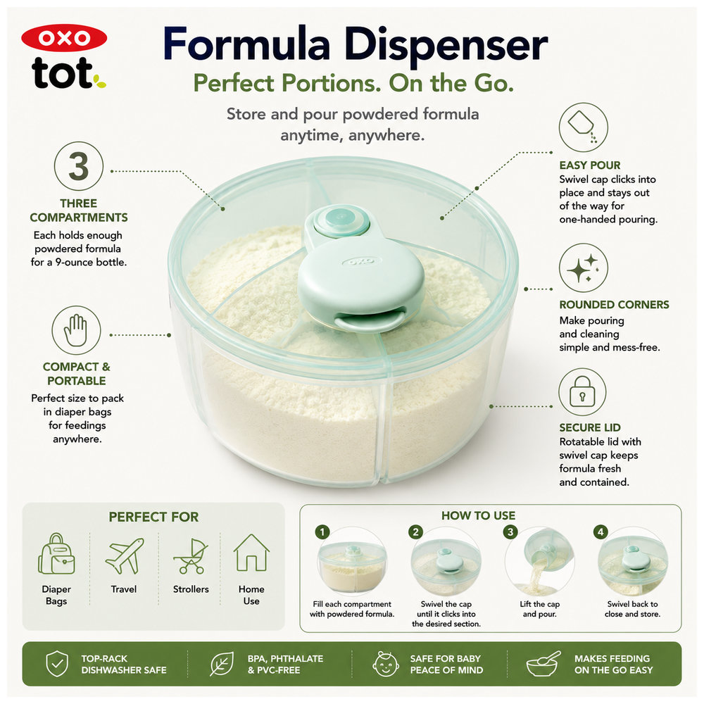 Oxo-Tot - 3 Sections Baby Formula Dispenser - Opal