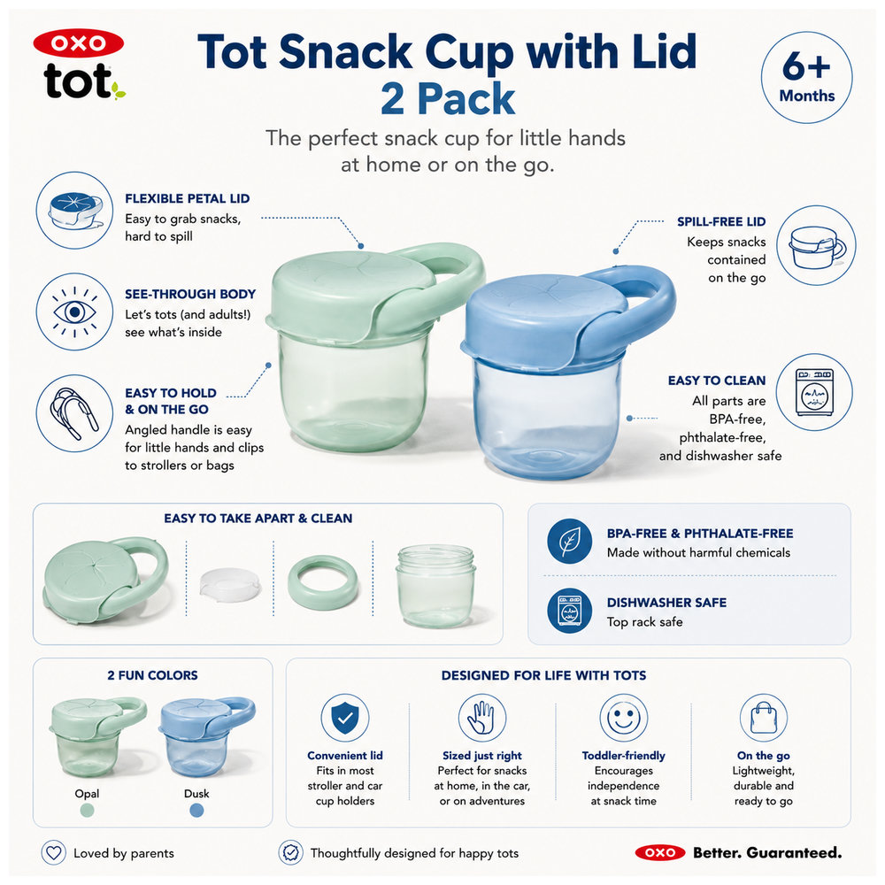 Oxo-Tot - Snack Cup With Lid - Opal/Dusk - 2 Pcs