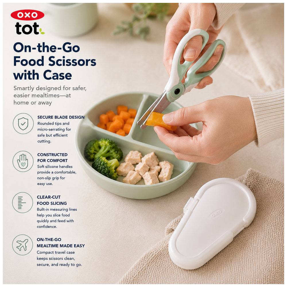 Oxo-Tot - On The Go Food Scissors With Case - Green