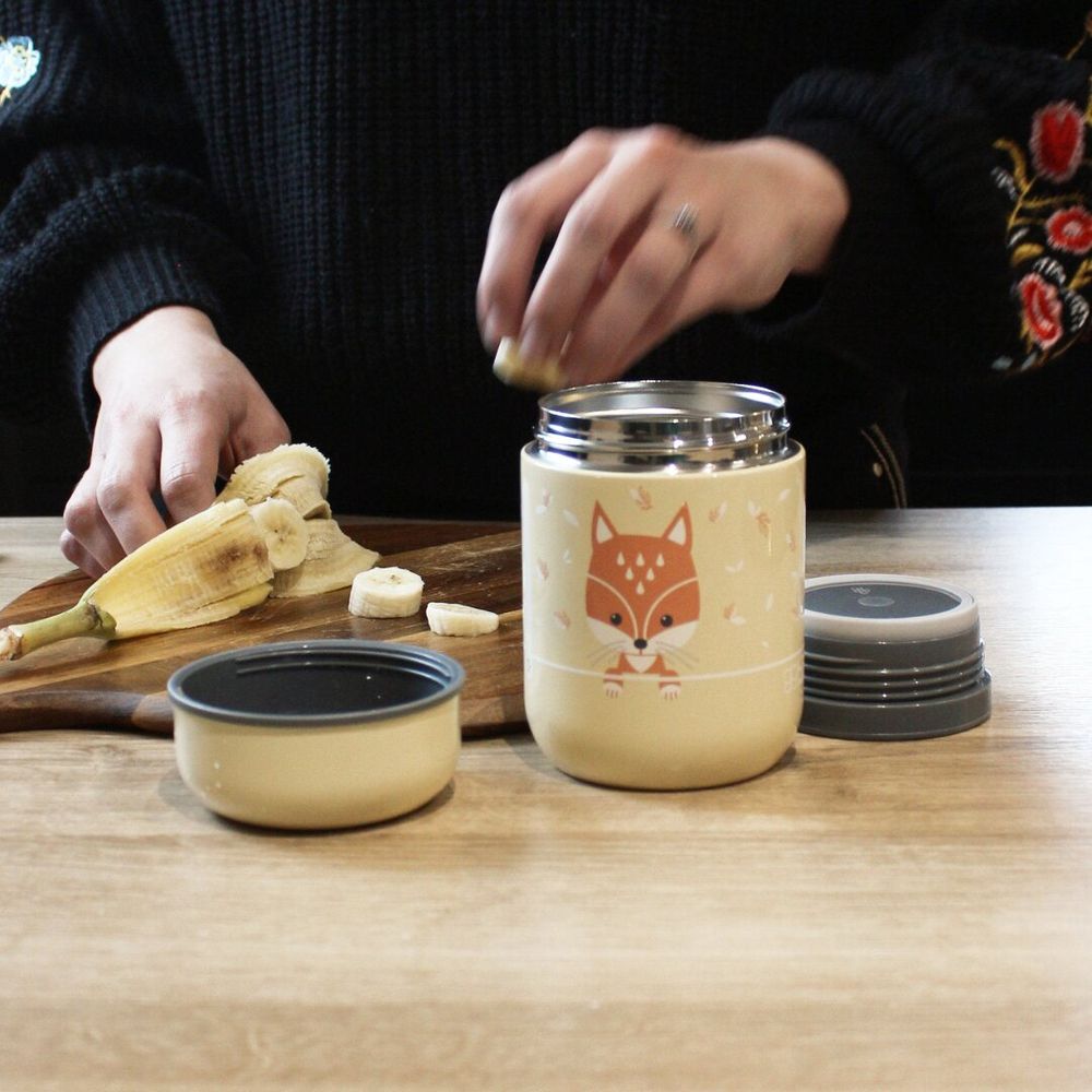 Bbluv - Fox Thermal Food Container With Spoon - Sand - 300 ml