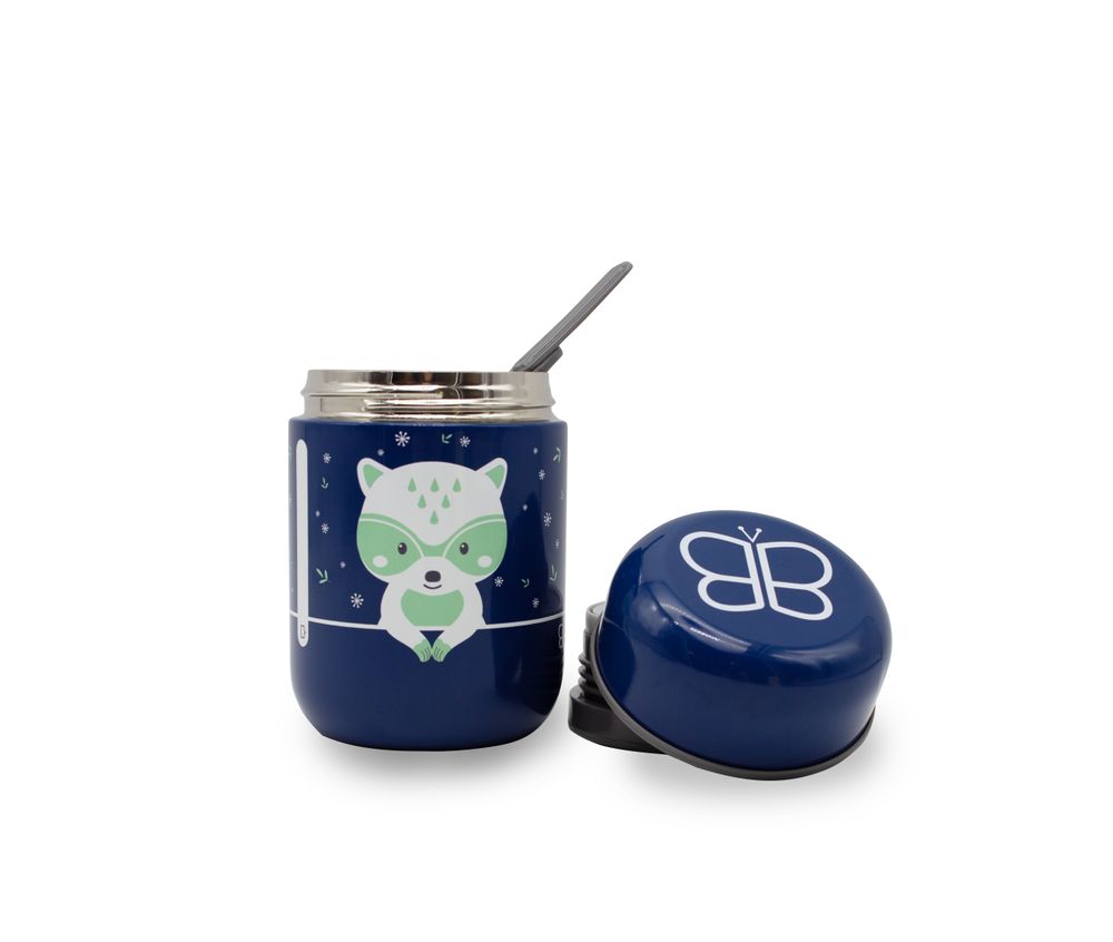 BBLuv - Thermal Food Container With Spoon - Blue - Raccoon