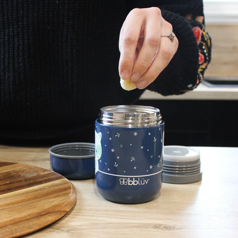 BBLuv - Thermal Food Container With Spoon - Blue - Raccoon