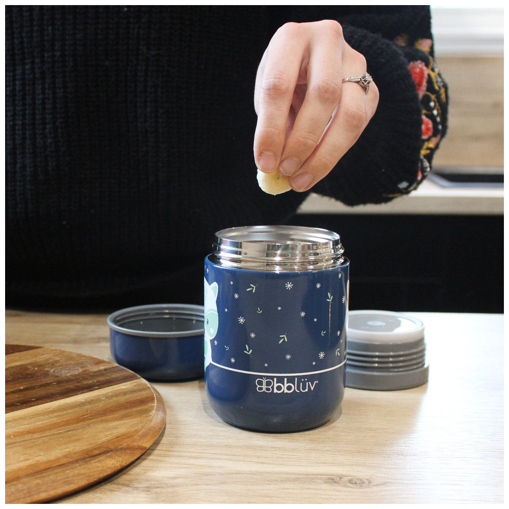BBLuv - Thermal Food Container With Spoon - Blue - Raccoon