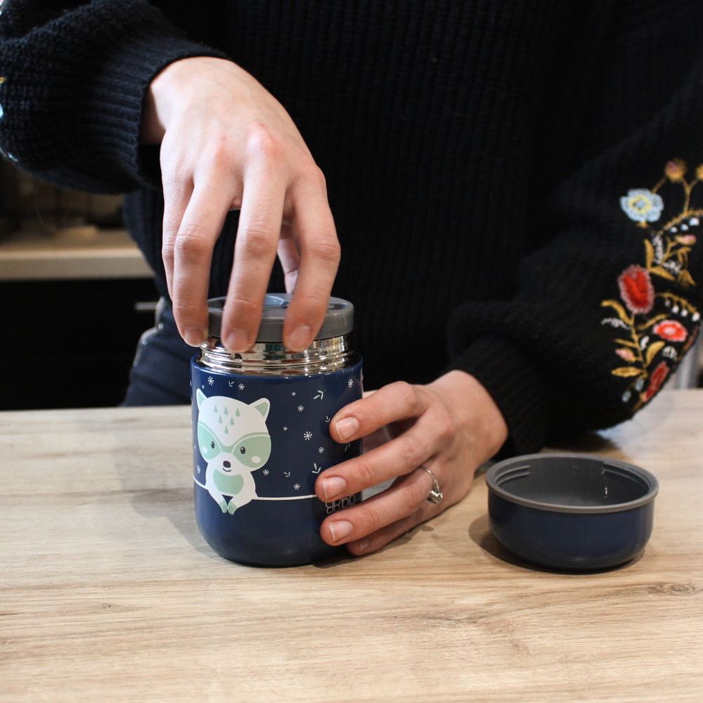 BBLuv - Thermal Food Container With Spoon - Blue - Raccoon