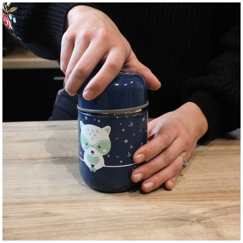 BBLuv - Thermal Food Container With Spoon - Blue - Raccoon