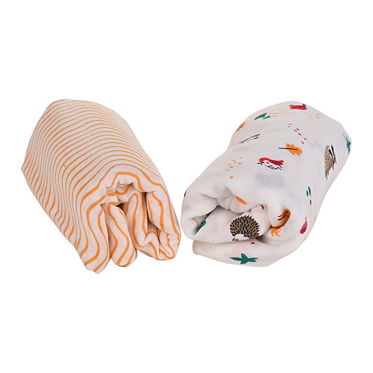 Nuluv - Bamboo Cotton Swaddle Wrap Set - Squirrel/Stripe - 2 Pcs