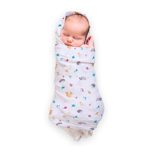 Nuluv - Bamboo Cotton Swaddle Wrap Set - Squirrel/Stripe - 2 Pcs