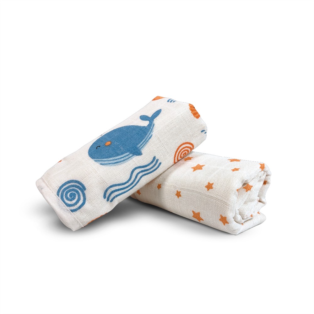 Nuluv - Blue Whale And Stars Burp Cloth - 2 Pc Set