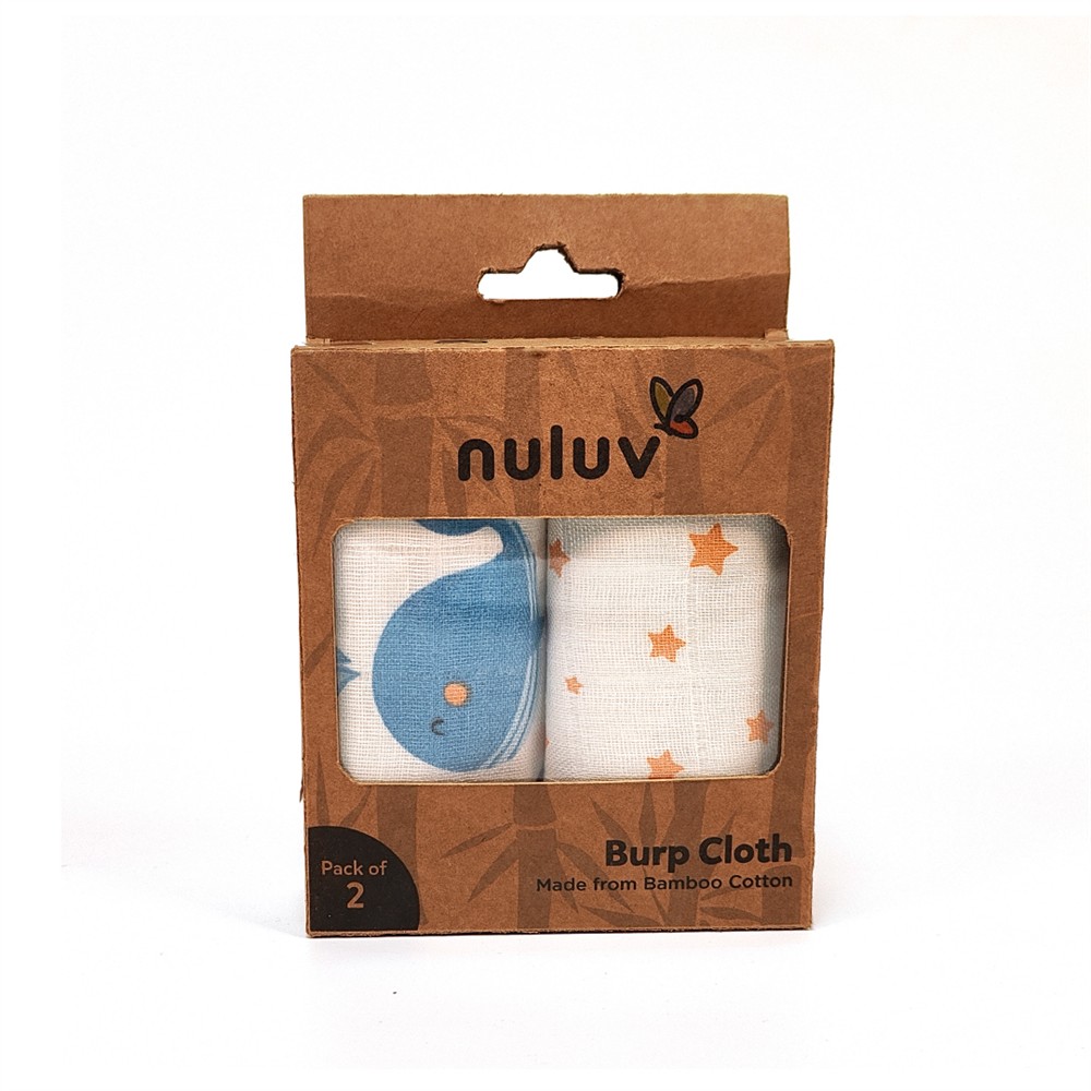 Nuluv - Blue Whale And Stars Burp Cloth - 2 Pc Set