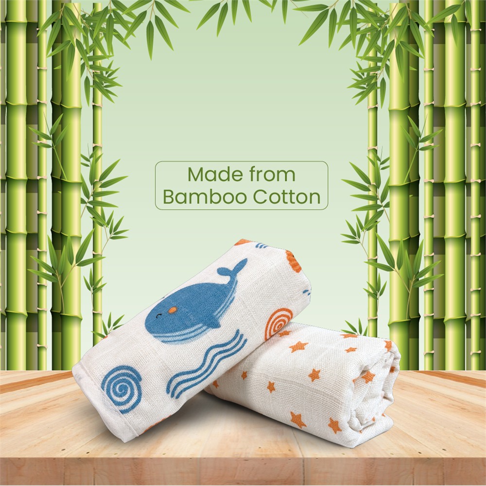 Nuluv - Blue Whale And Stars Burp Cloth - 2 Pc Set