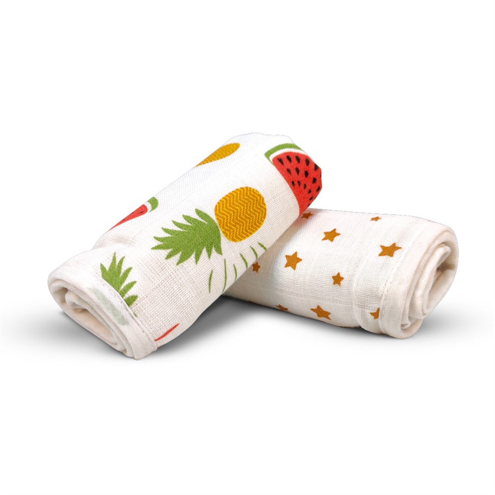 Nuluv - Yellow Pineapple And Stars Burp Cloth - 2 Pc Set