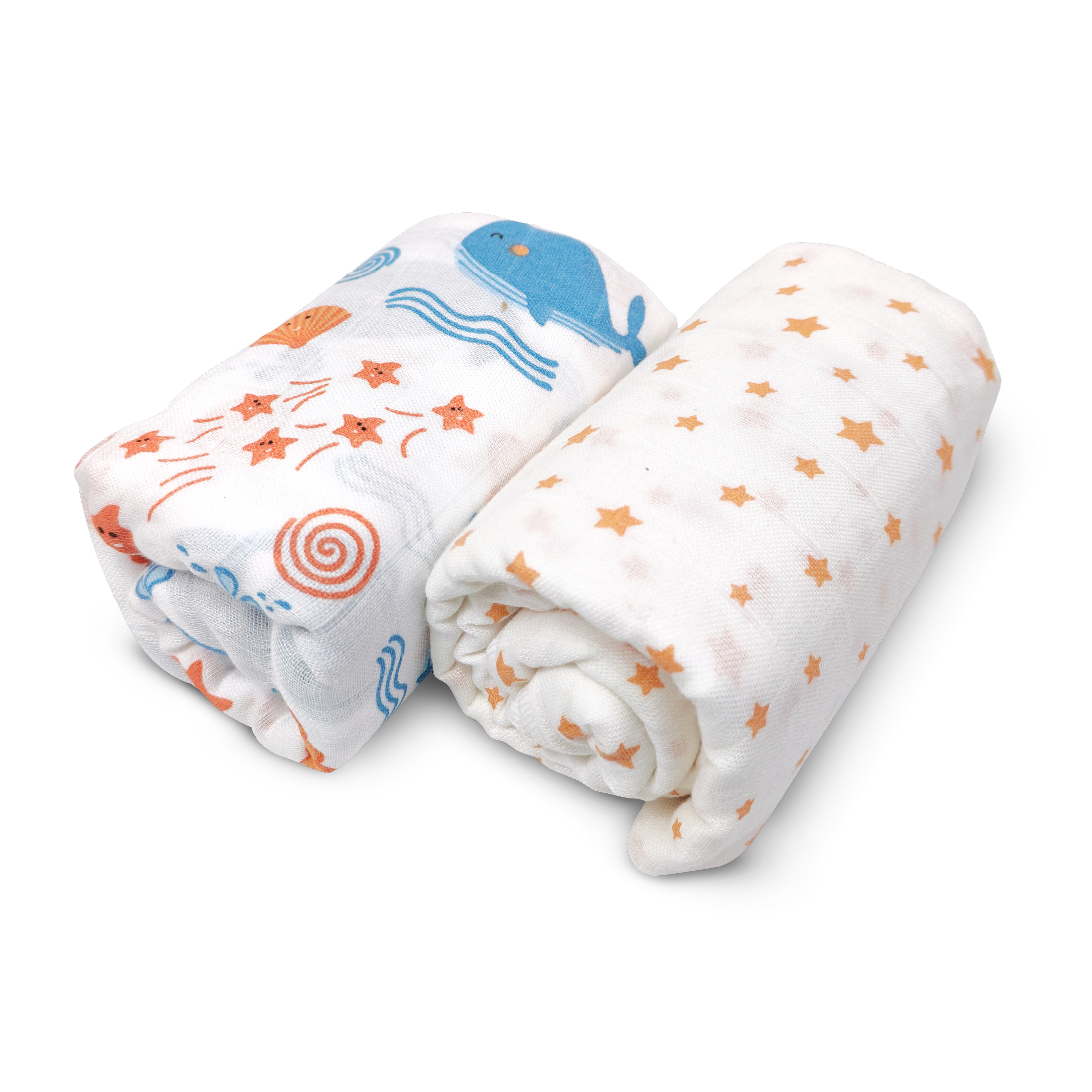 Nuluv - Bamboo Cotton Swaddle Wrap Set - Whale/Star - 2 Pcs