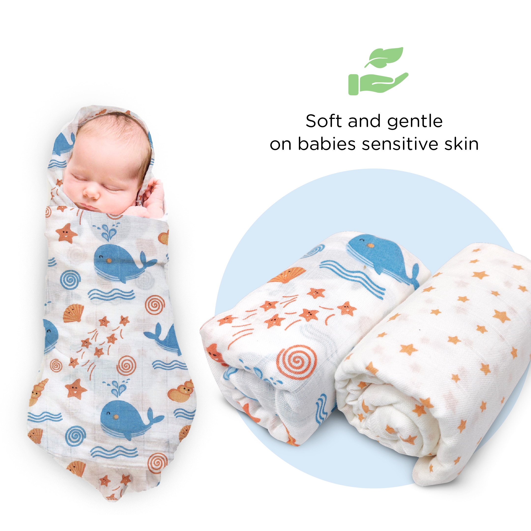 Nuluv - Bamboo Cotton Swaddle Wrap Set - Whale/Star - 2 Pcs