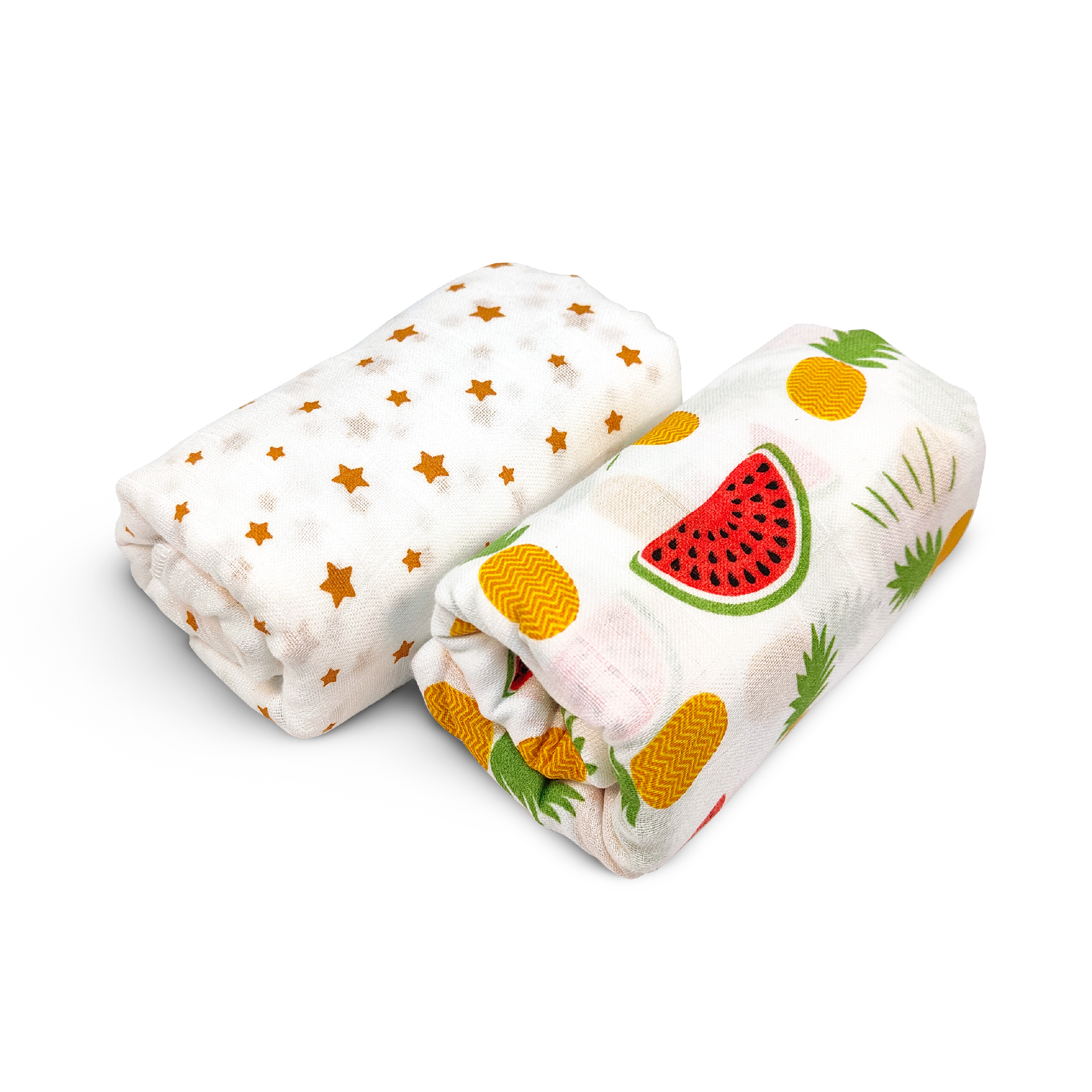 Nuluv - Bamboo Cotton Swaddle Wrap Set - Pineapple/Star - 2 Pcs