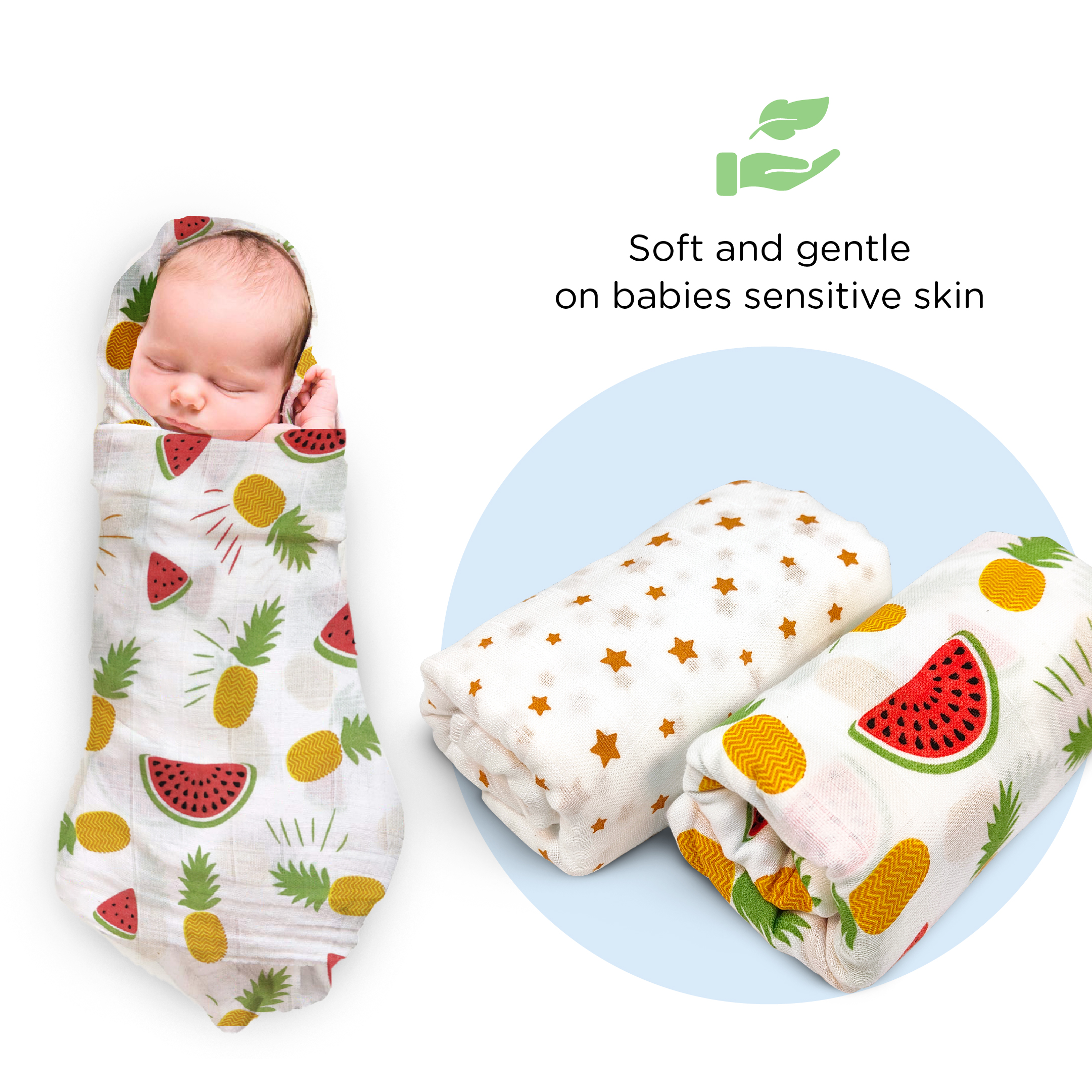 Nuluv - Bamboo Cotton Swaddle Wrap Set - Pineapple/Star - 2 Pcs