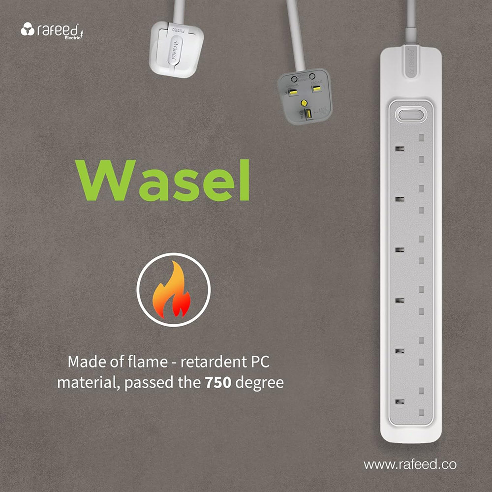 Rafeed - 6 Socket Power Extension Lead - 2m - 2990 W
