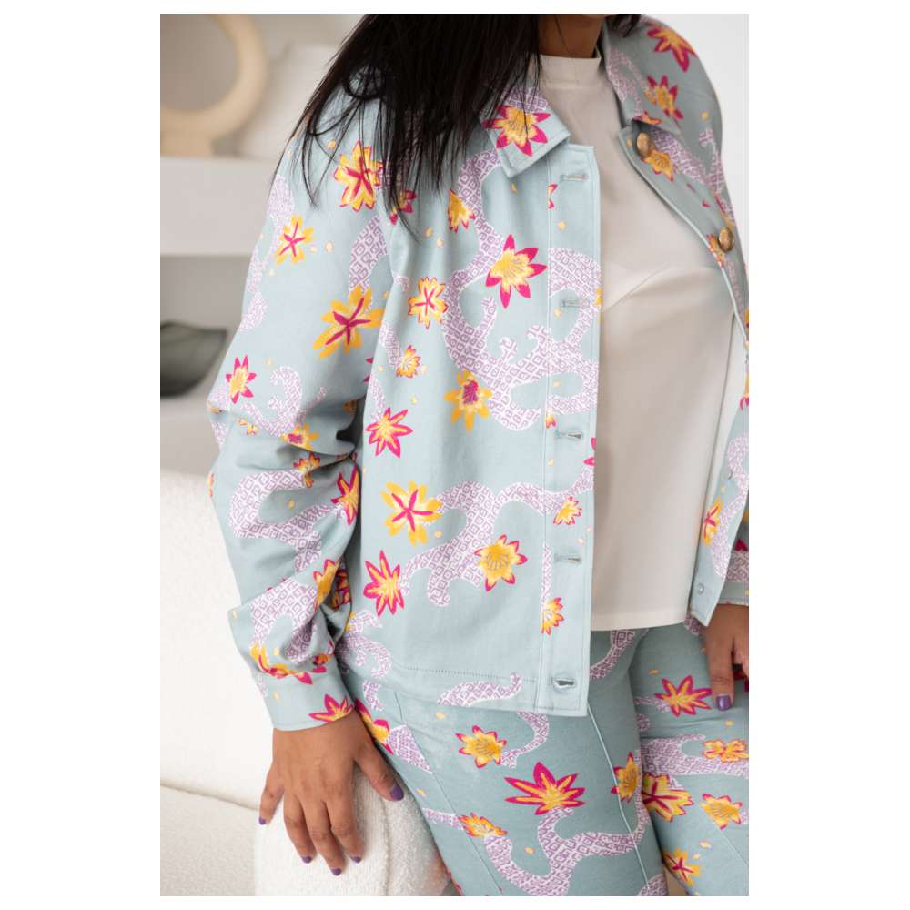 Stylebug - Women's Denim Style Printed Jacket - Blue