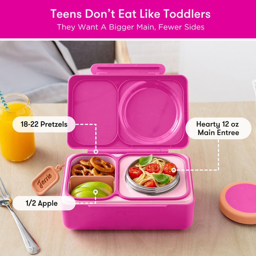 OmieBox - 3-Compartment Up Thermos Lunch Box - Pop Pink