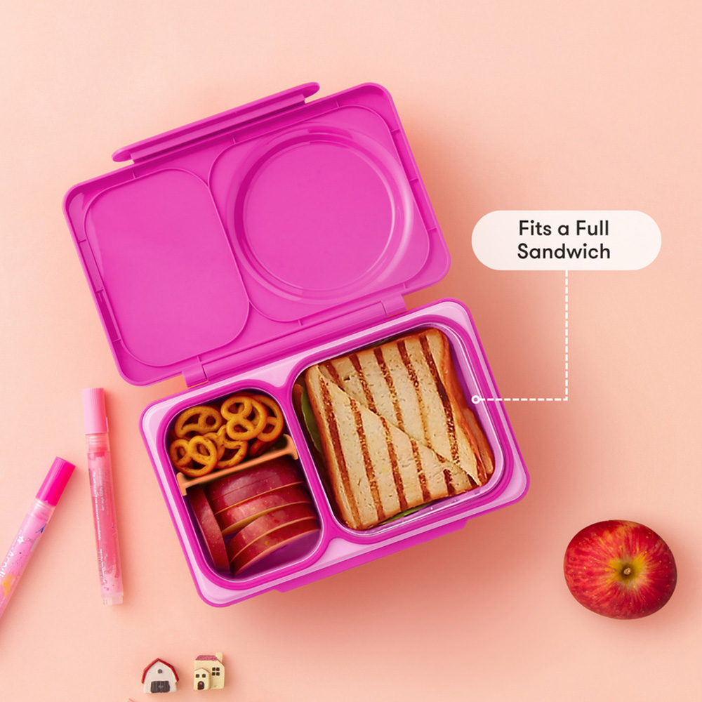 OmieBox - 3-Compartment Up Thermos Lunch Box - Pop Pink