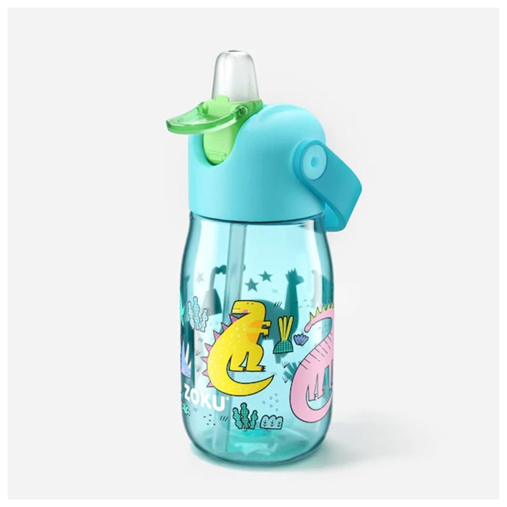 Zoku - Kids Flip Straw Water Bottle - Dino - 410 ml