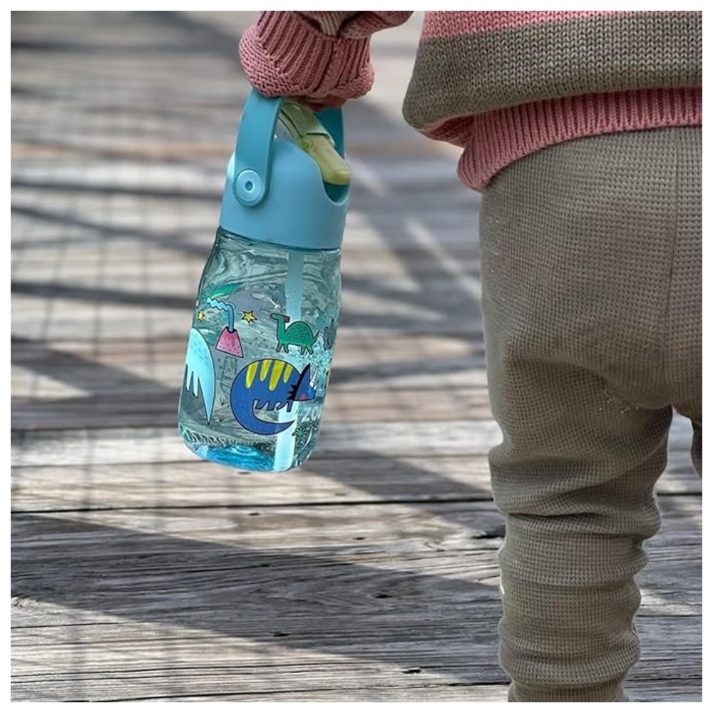 Zoku - Kids Flip Straw Water Bottle - Dino - 410 ml