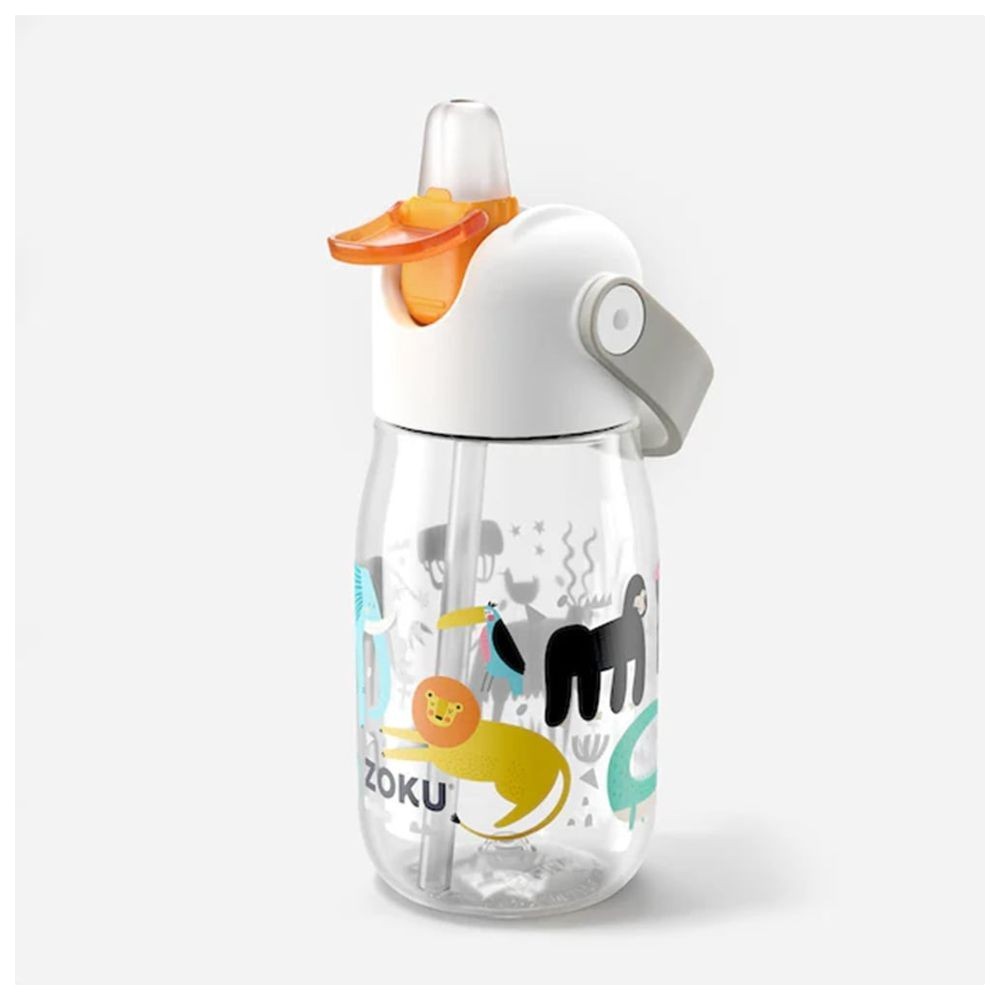 Zoku - Kids Flip Straw Water Bottle - Safari - 410 ml