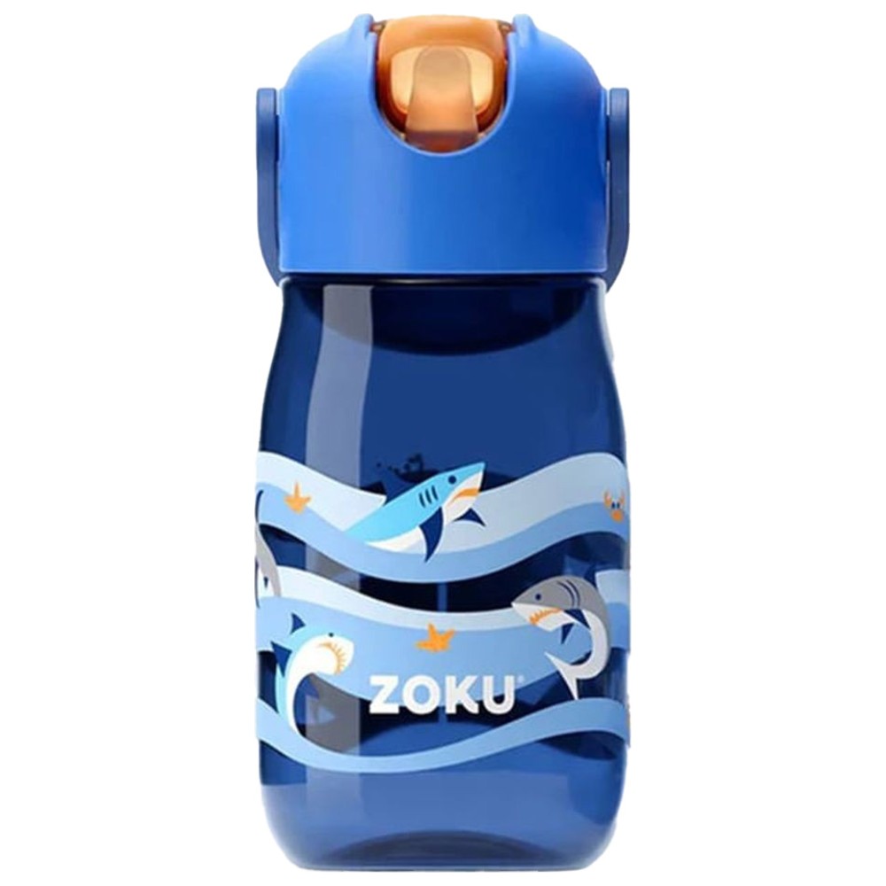 Zoku - Kids Flip Straw Water Bottle - Shark - 410 ml