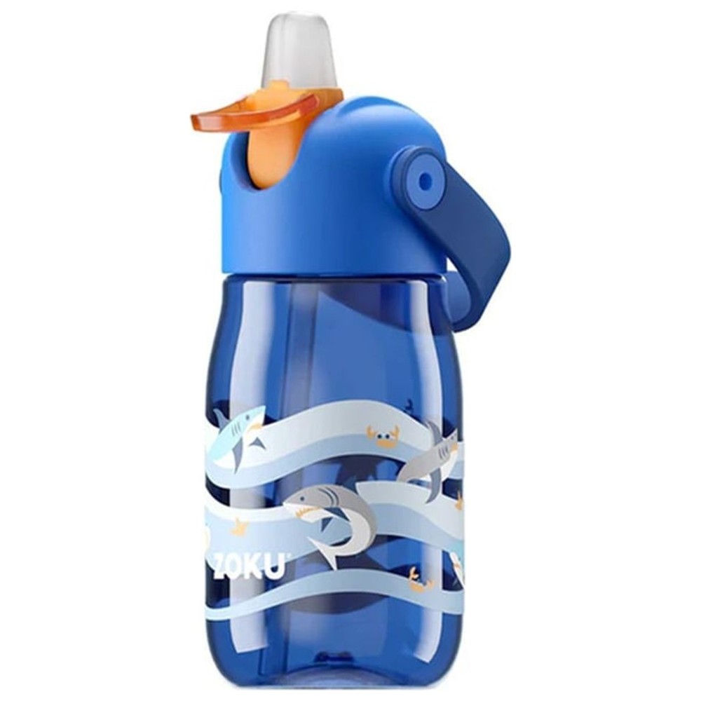 Zoku - Kids Flip Straw Water Bottle - Shark - 410 ml